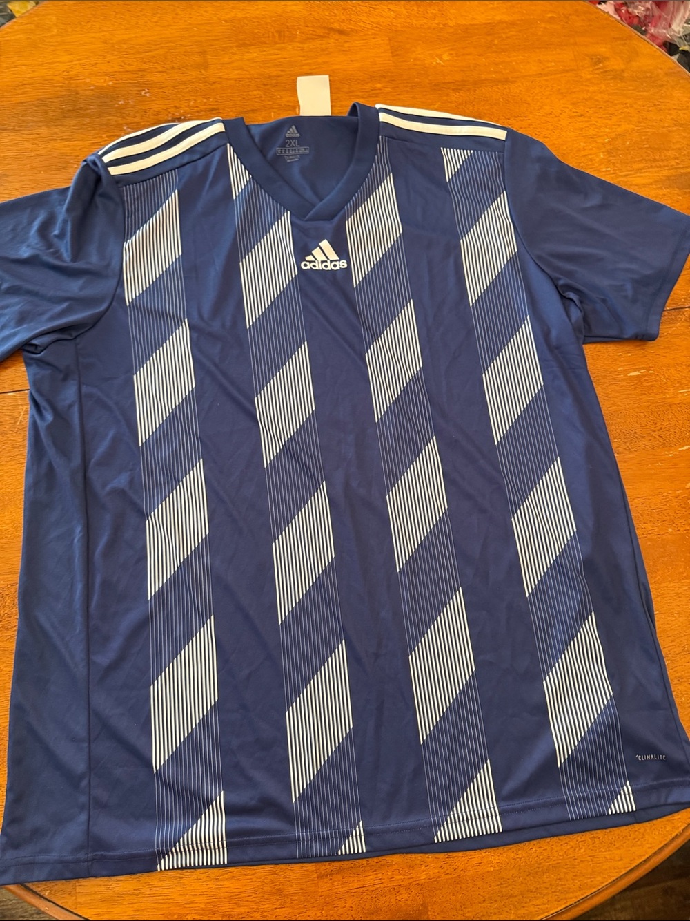 adidas Men’s Navy and White Striped Soccer Jersey xxl